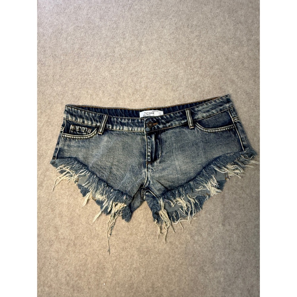 ThCreasa Blue Distressed Frayed Low Rise Denim Micro Shorts 3XL Edgy Hot Pants
